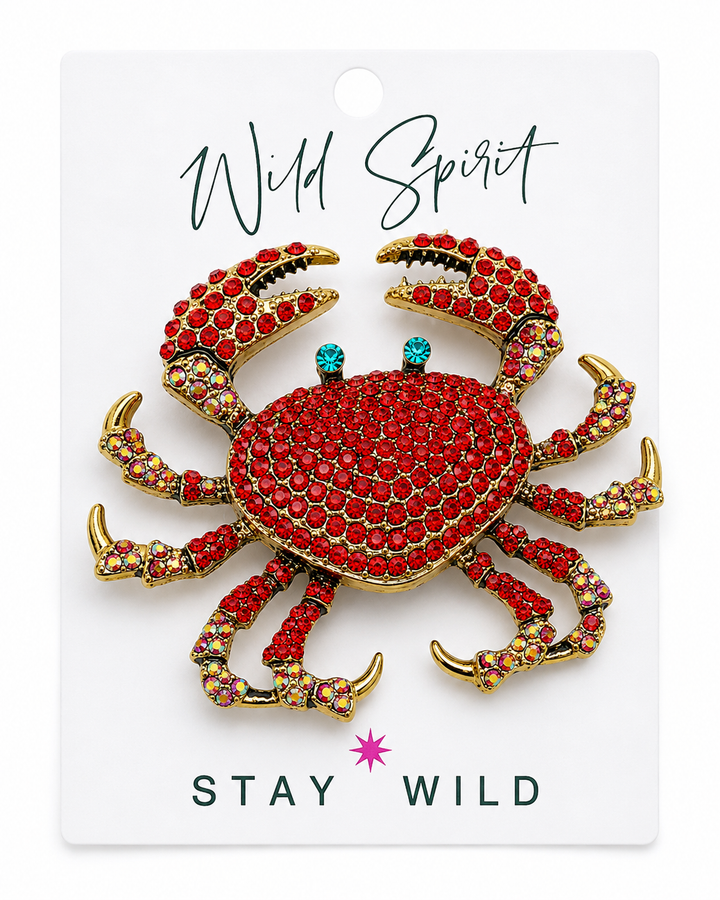 Red Crab Statement Crystal Brooch