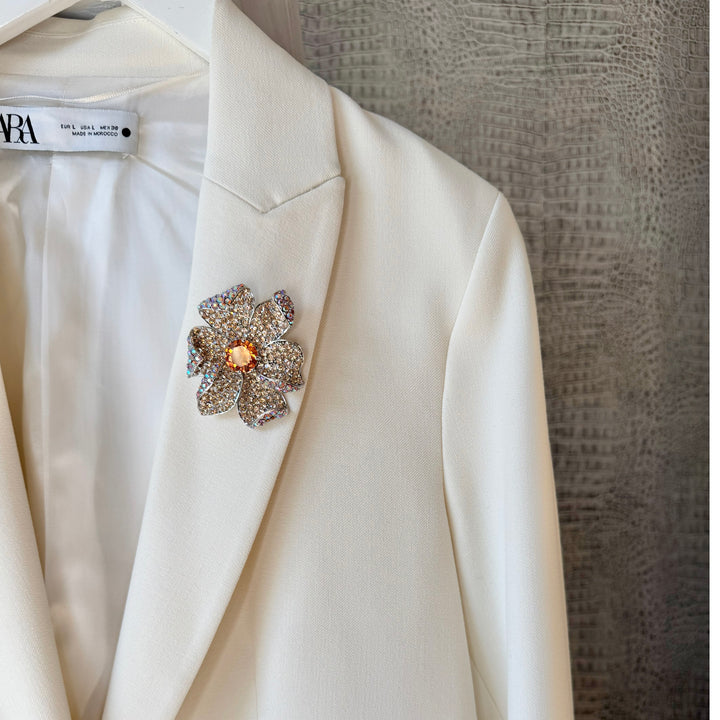 Flower Statement Crystal Brooch - Peach