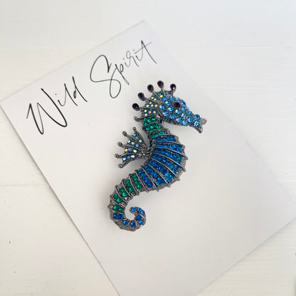 Blue Seahorse Brooch