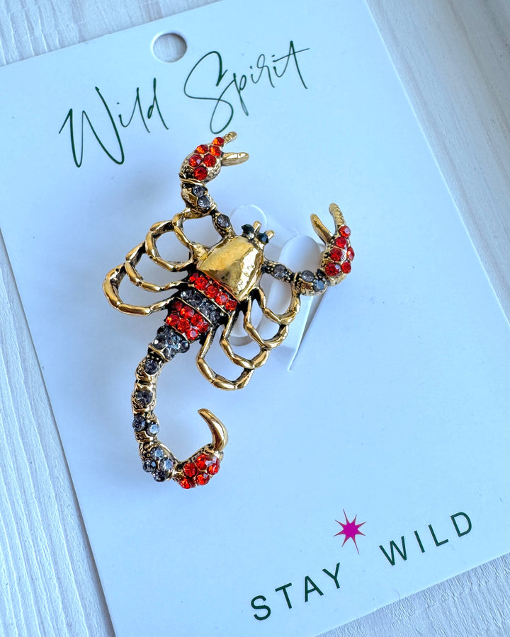 Scorpion Statement Brooch Pin - Orange
