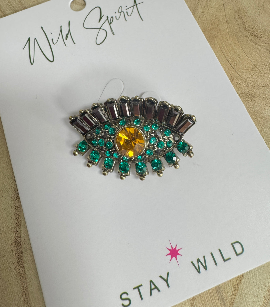 Evil Eye Crystal Brooch Pin - Green