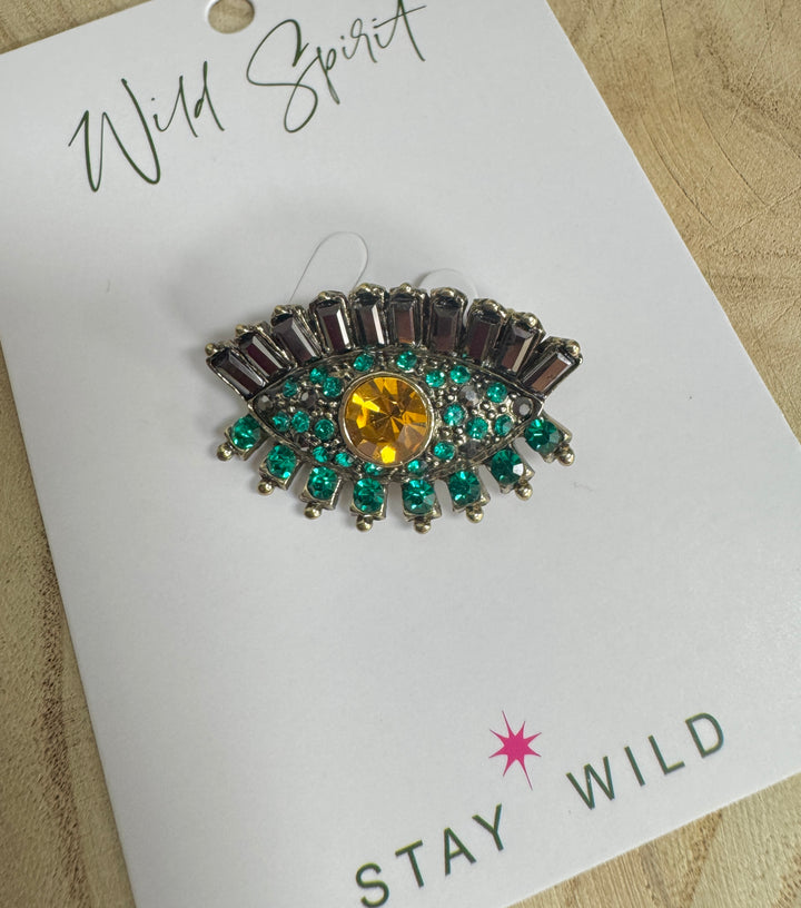 Evil Eye Crystal Brooch Pin - Green