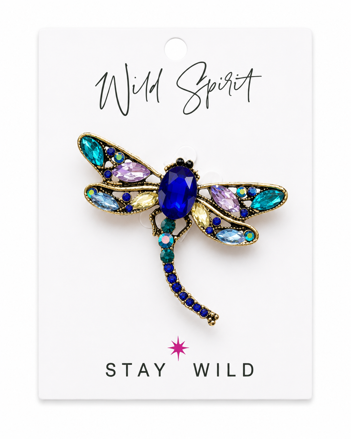Blue Mini Dragonfly Crystal Brooch Pin