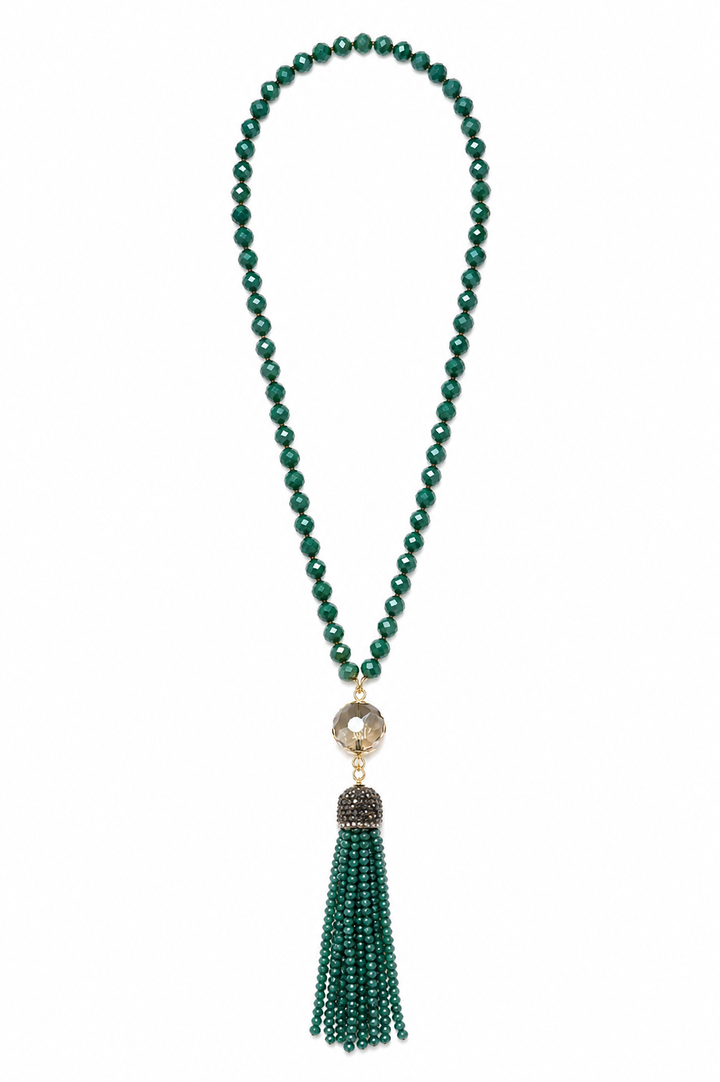 Green Tassel Beaded Necklace
