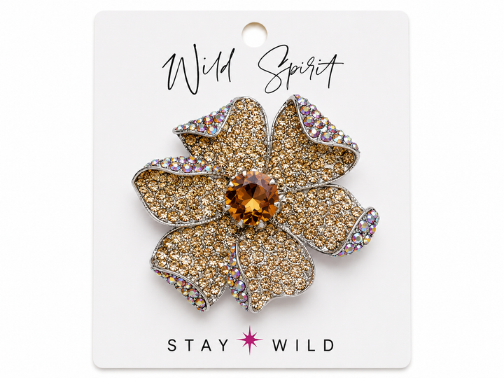 Peach Flower Statement Crystal Brooch