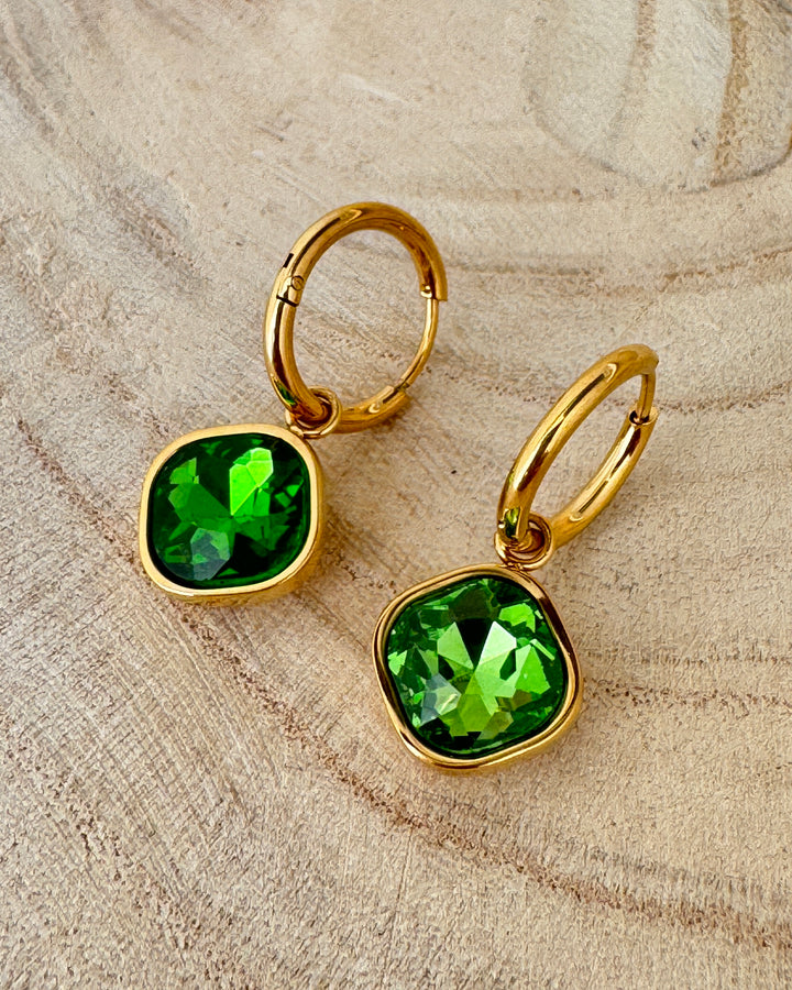 Green Square Bling Earrings