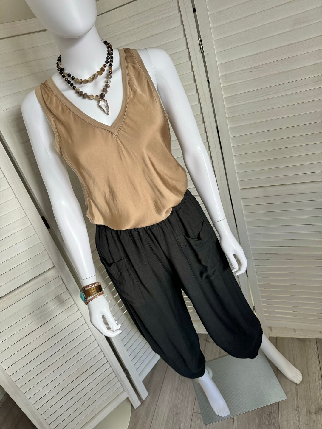 Brown Agate Layered Charm Necklace