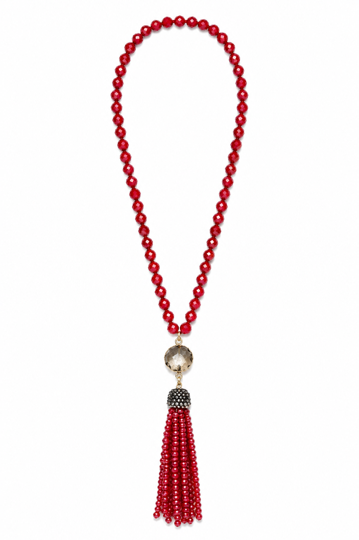 Coral Tassel Beaded Necklace