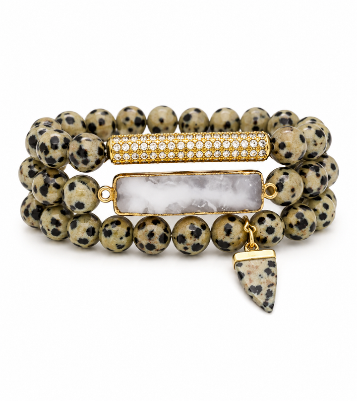 Dalmatian Jasper Natural Stone Bracelet Stack