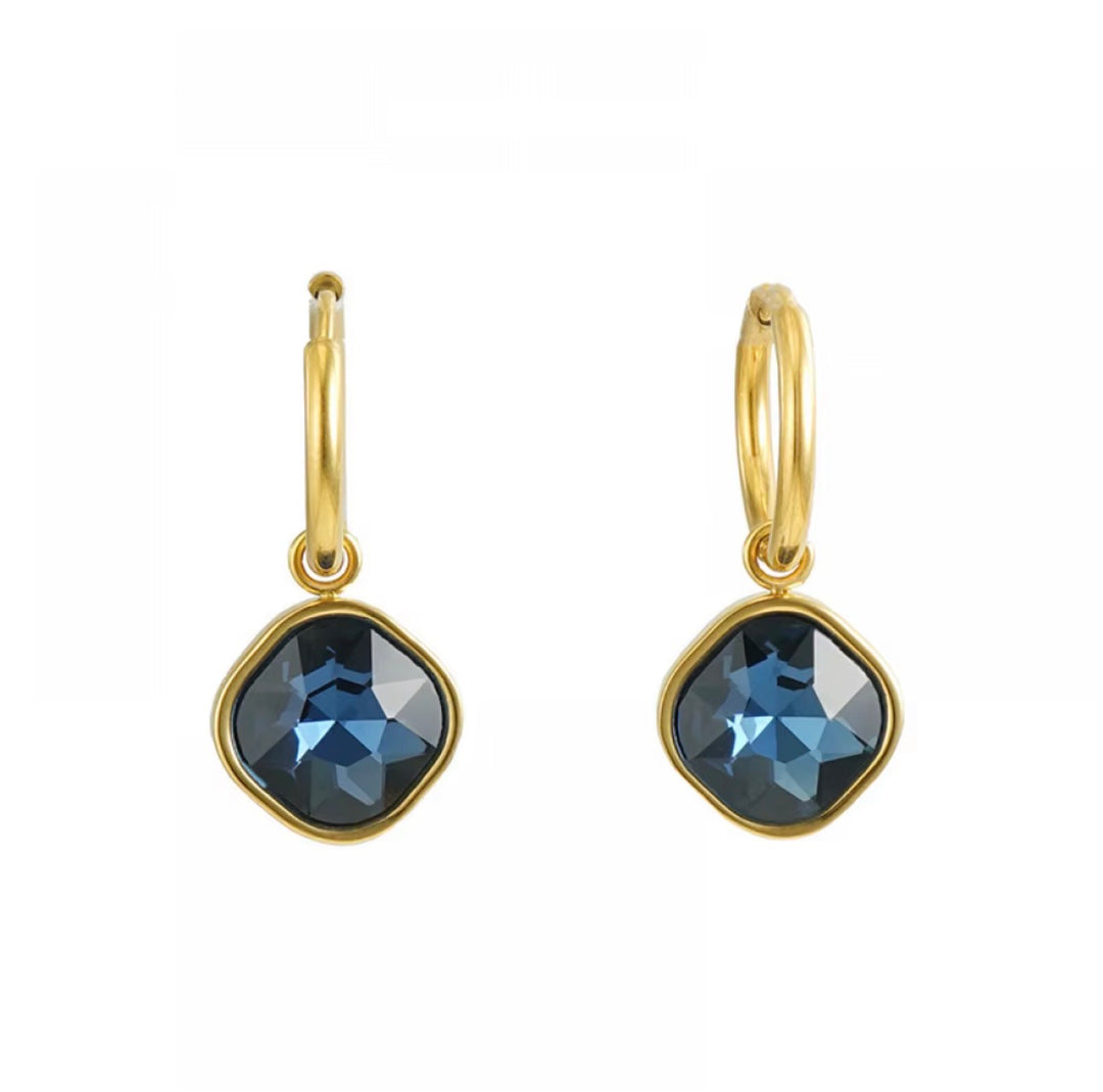 Navy Square Bling Earrings