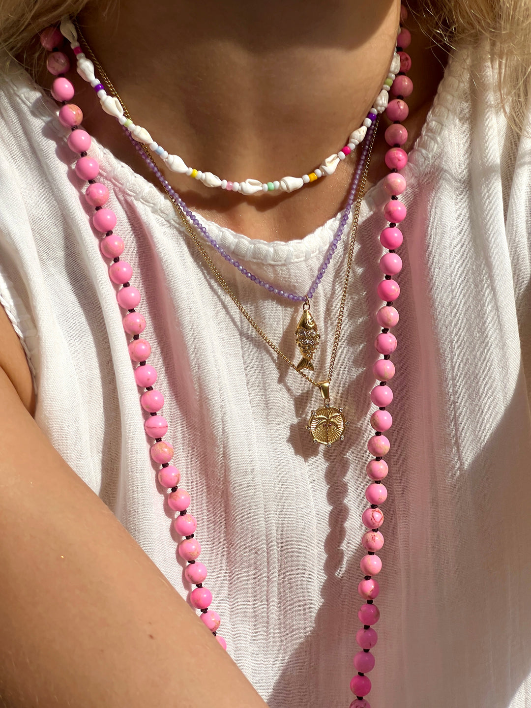 Lilac Shimmerfish Gold Plated Waterproof Necklace