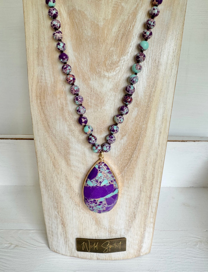 Purple & Turquoise Pendant Boho Necklace