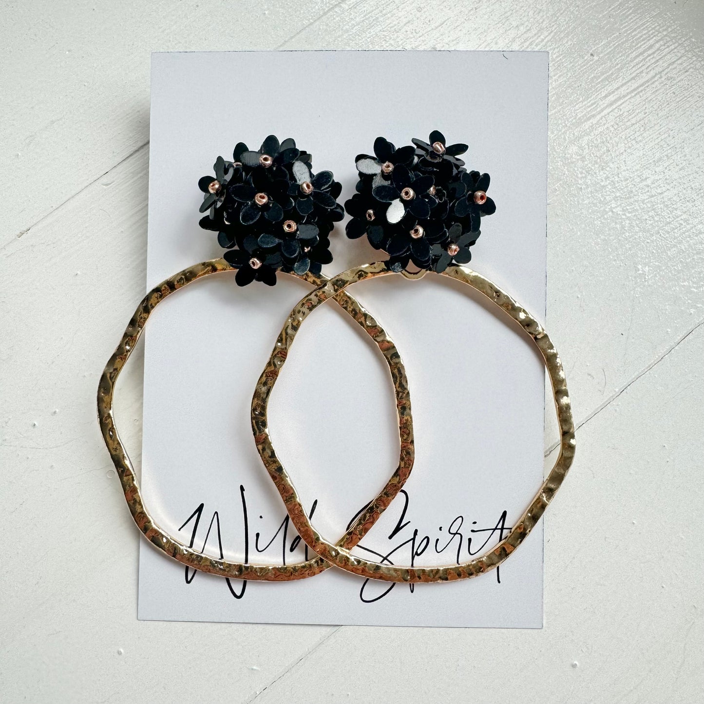 Black Daisy Hoop Earrings