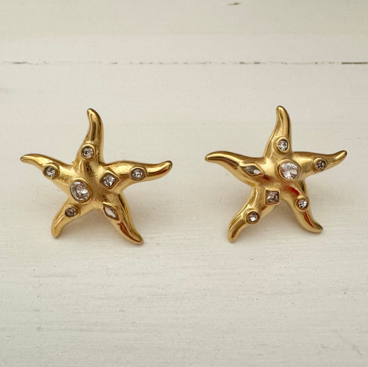 Waterproof 18K Gold Plated Bling Starfish Earrings