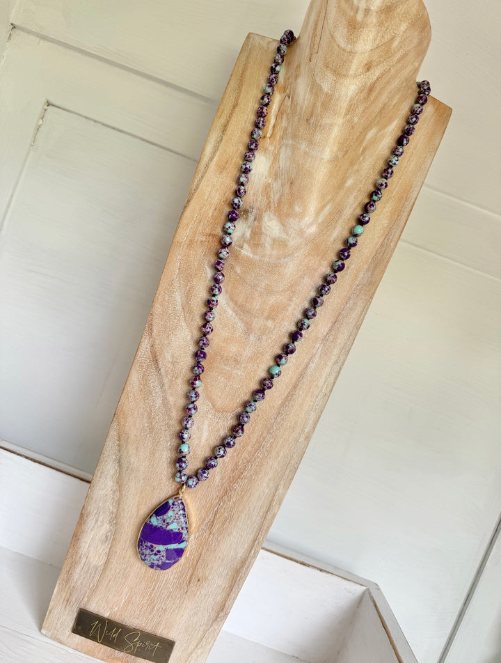 Purple & Turquoise Pendant Boho Necklace