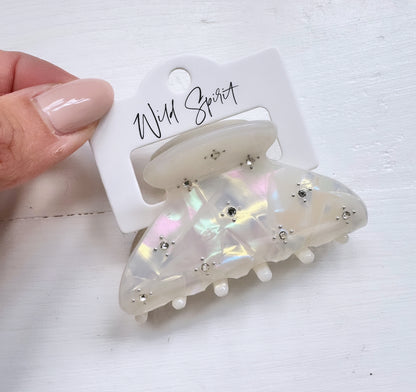 White Diamanté Hair Claw (Pack of 4)