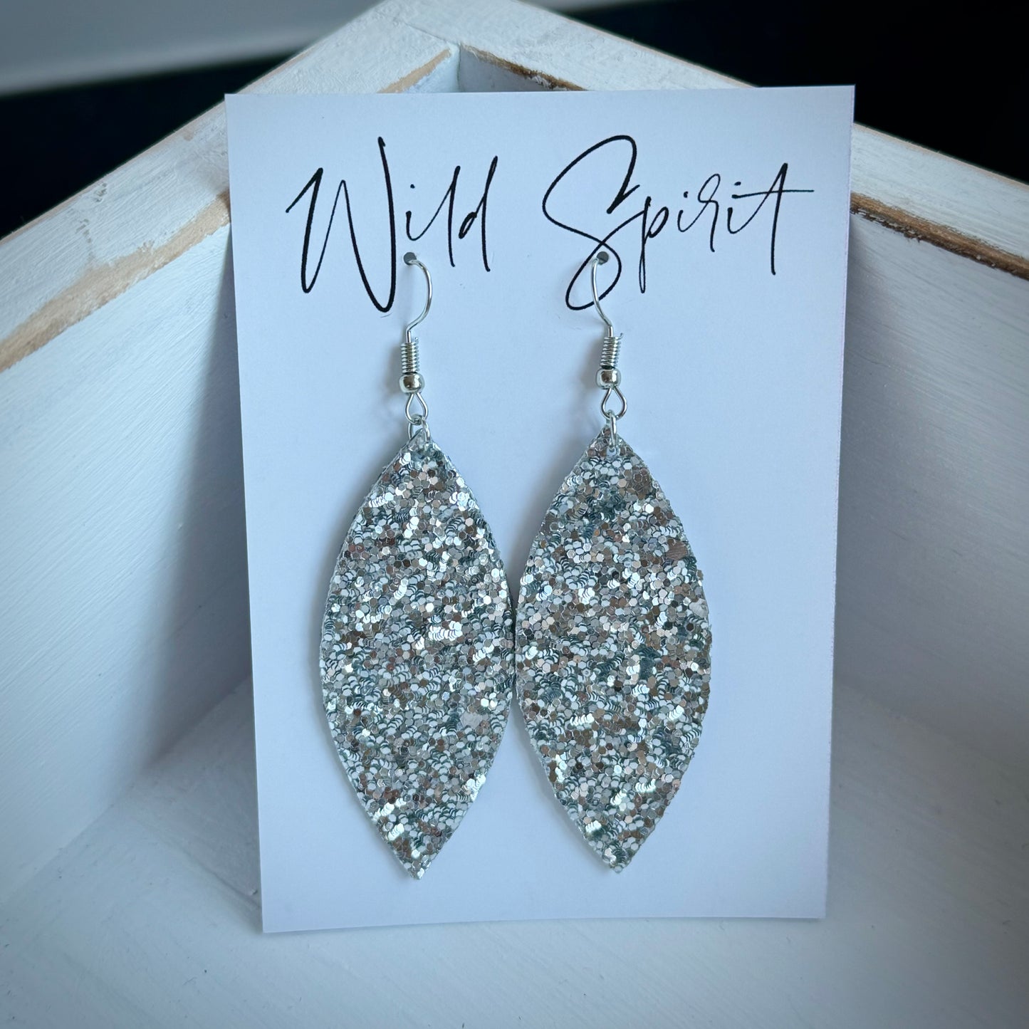 Silver Sparkle Leaf Drop Earrings