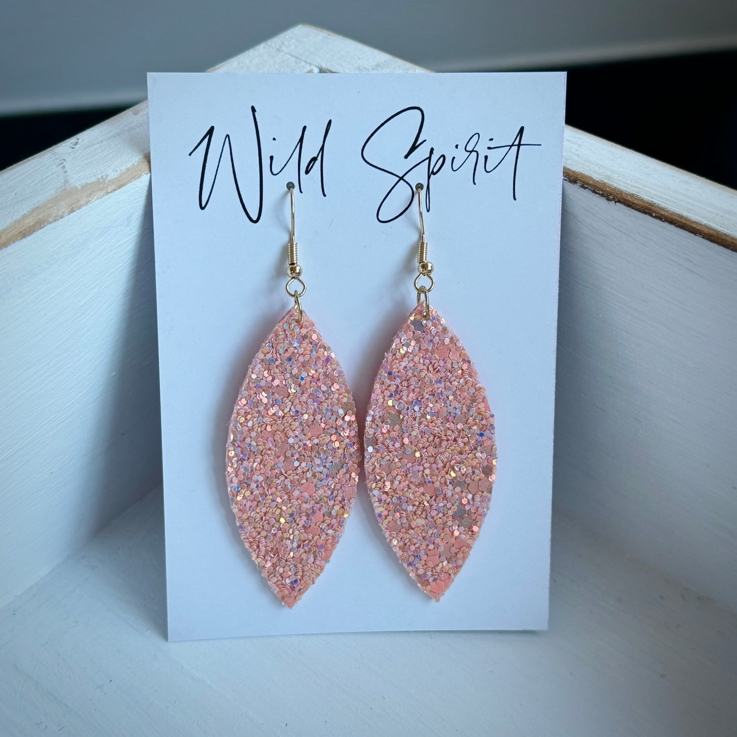 Peach Sparkle Leaf Drop Earrings