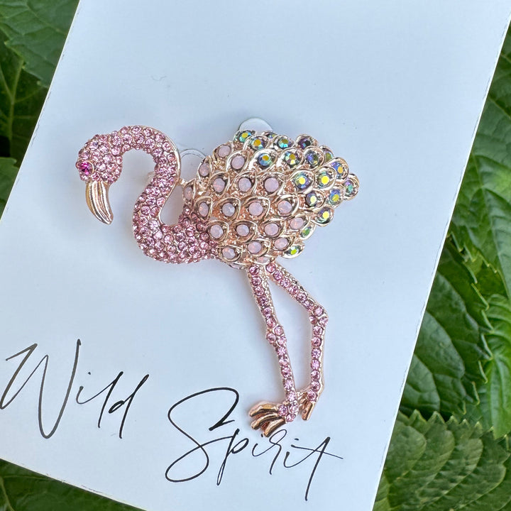 Pink Flamingo Crystal Brooch Pin