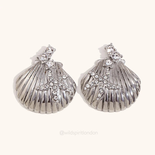 Waterproof Silver Bling Shell Earrings