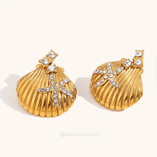 Waterproof 18K Gold Plated Bling Shell Earrings