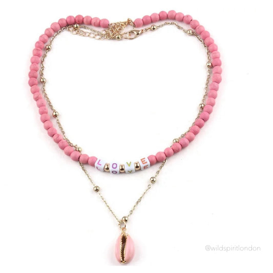 LOVE Shell Necklace - Pink