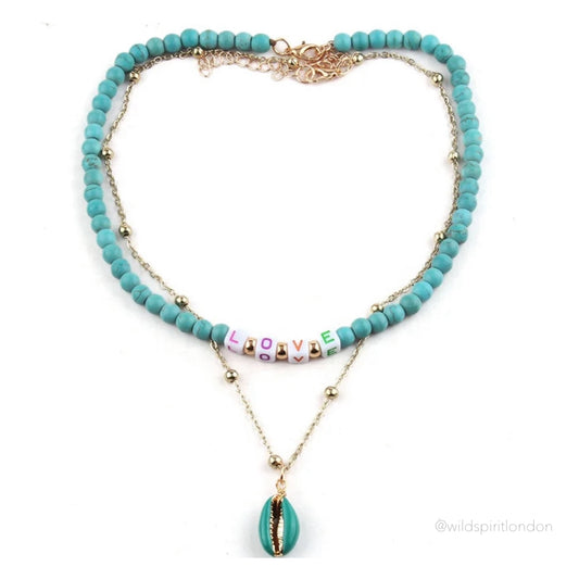 LOVE Shell Necklace - Blue