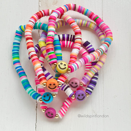 Set of 7 Striped Smiley Bracelets