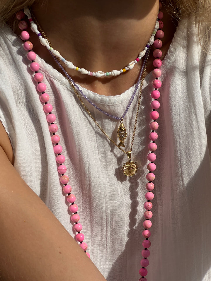 Pink Palm Tree Gold Necklace