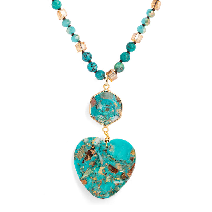Blue Heart Beaded Boho Jaselle Necklace