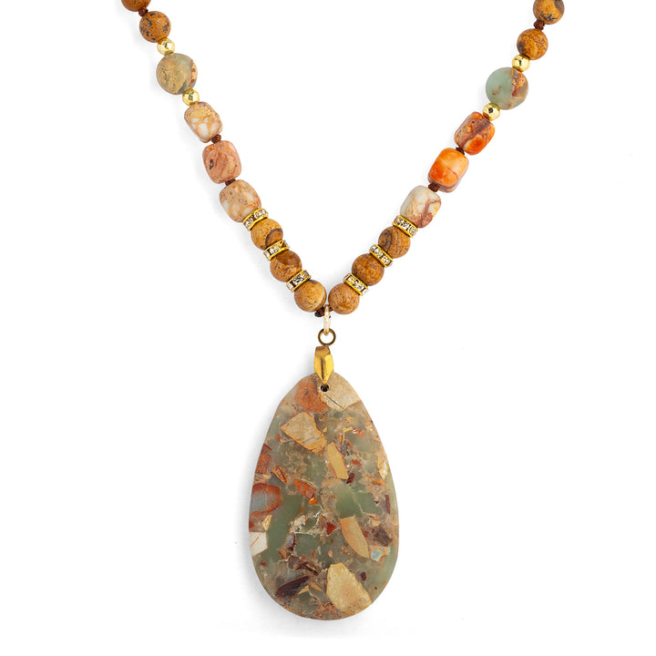 Gold Beaded Boho Jasper Necklace
