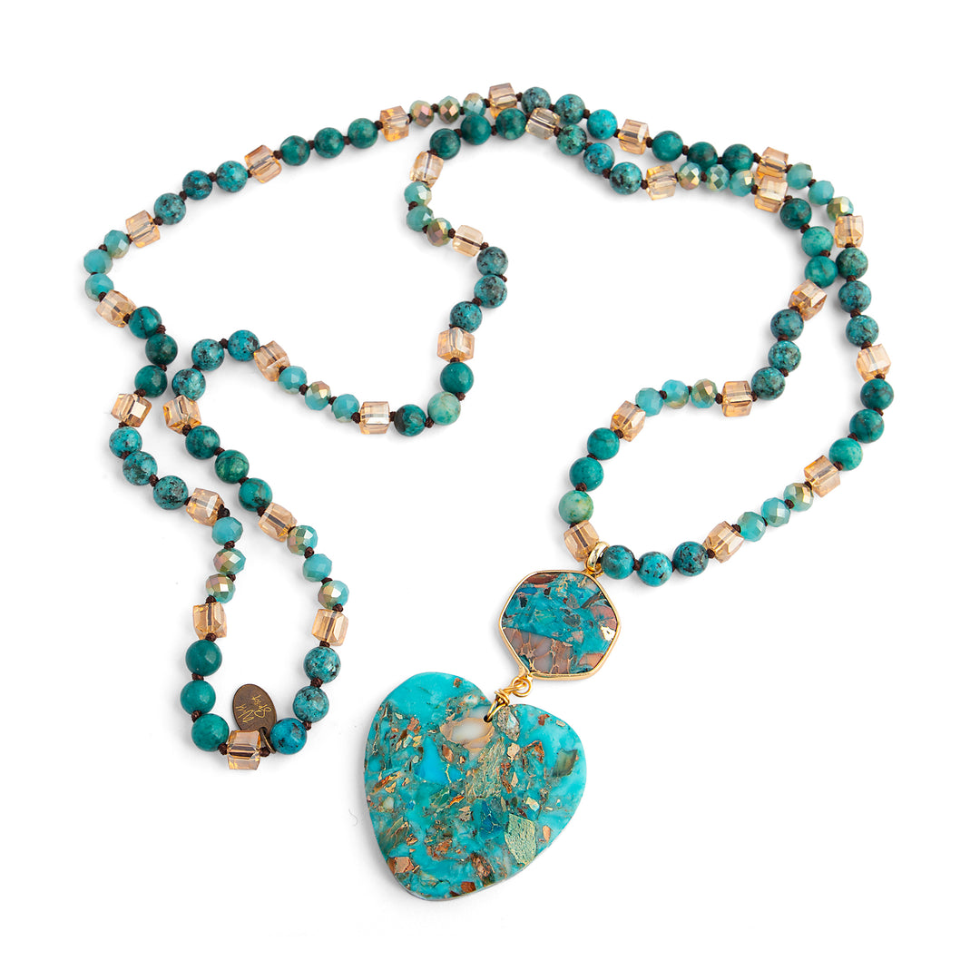 Blue Heart Beaded Boho Jaselle Necklace