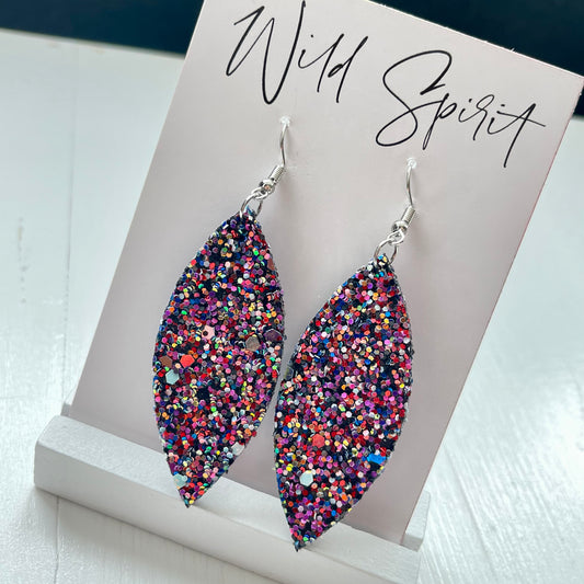 Pink Sparkle Leaf Drop Earrings