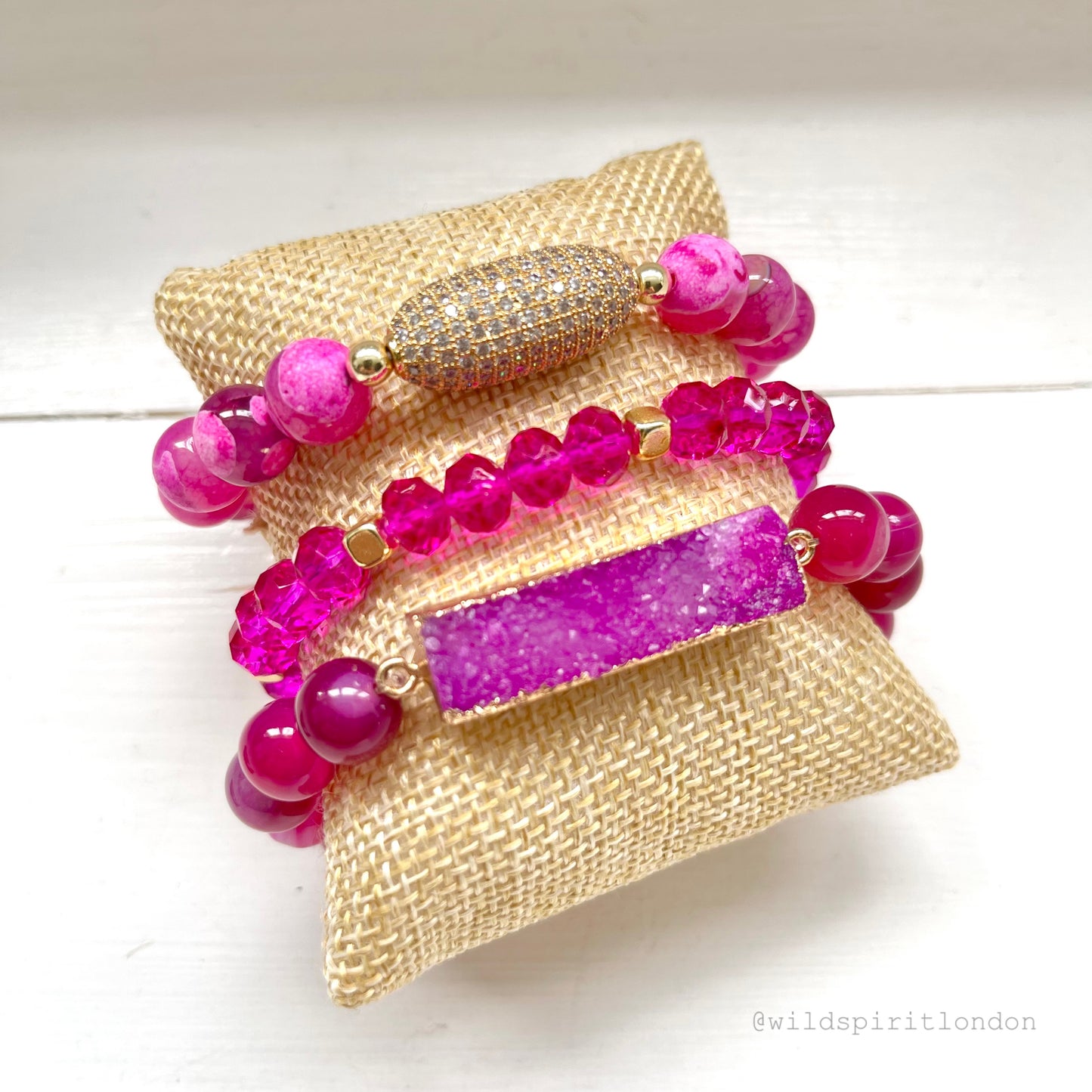 Fuchsia Bling Set of 3 Bracelets