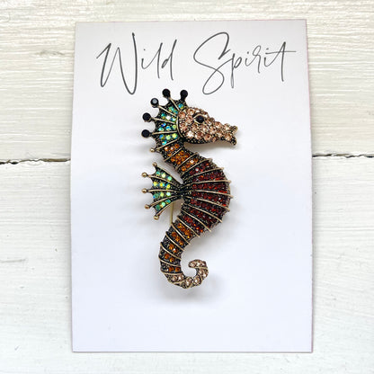 Amber Seahorse Brooch