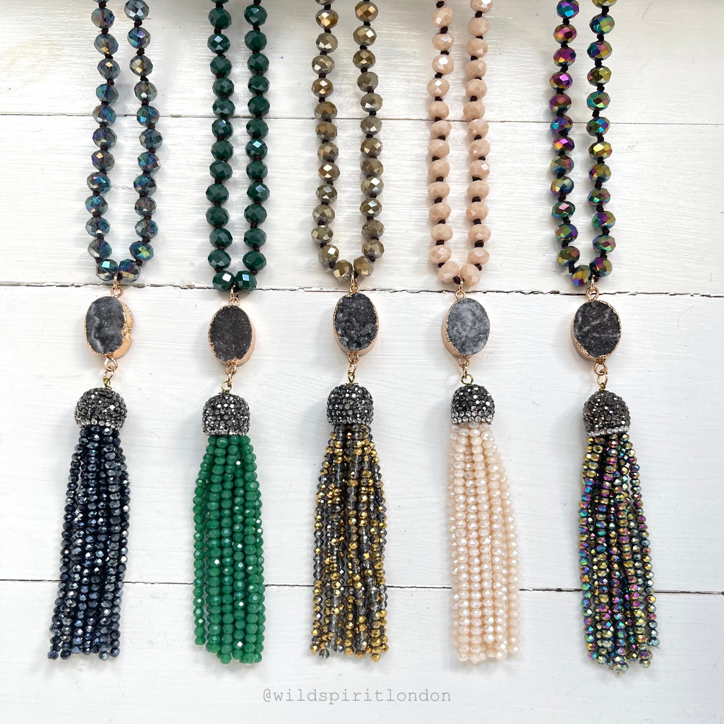 Green Druzy Tassel Necklace