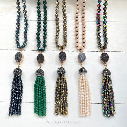 Navy Druzy Tassel Necklace