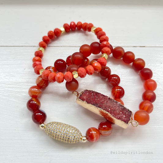 Red Oak Set of 3 Natural Stone Bracelets