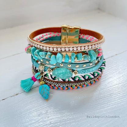 Skye Boho Cuff Bracelet - Aqua