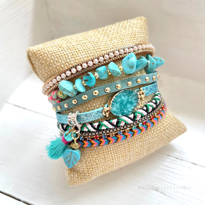 Skye Boho Cuff Bracelet - Aqua