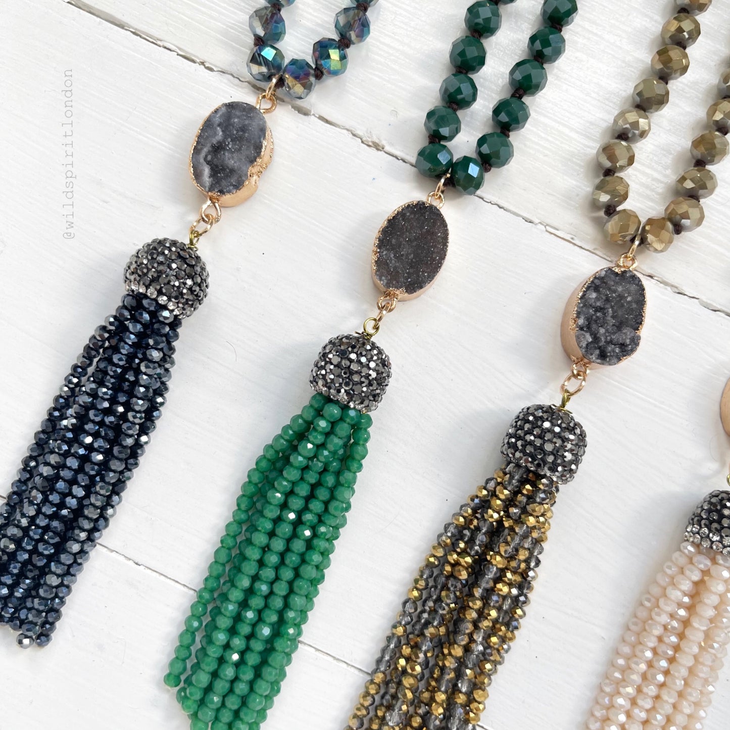 Green Druzy Tassel Necklace