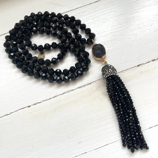 Black Druzy Tassel Necklace