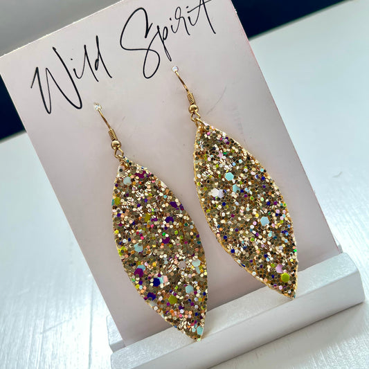 Gold Sparkle Leaf Drop Earrings