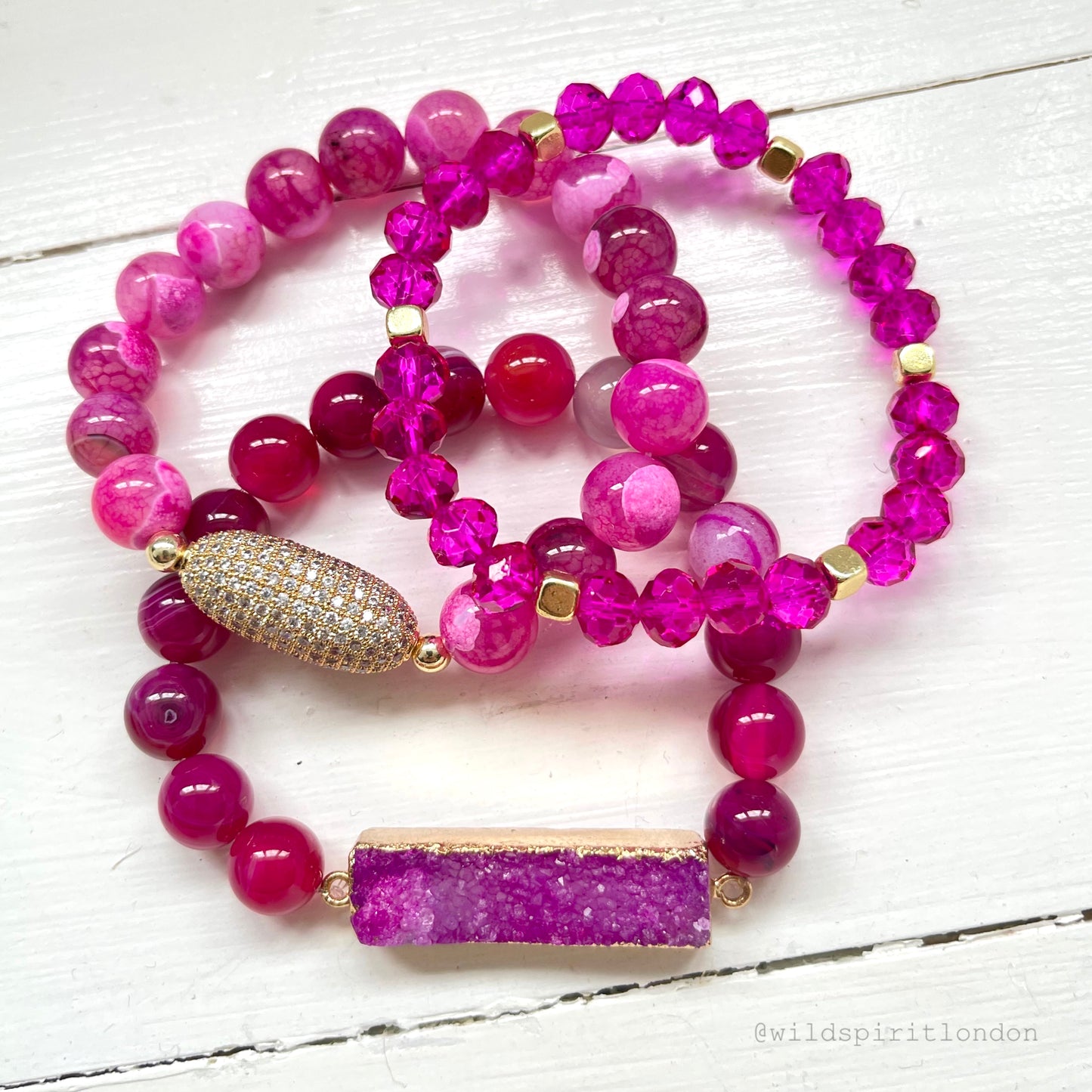 Fuchsia Bling Set of 3 Bracelets