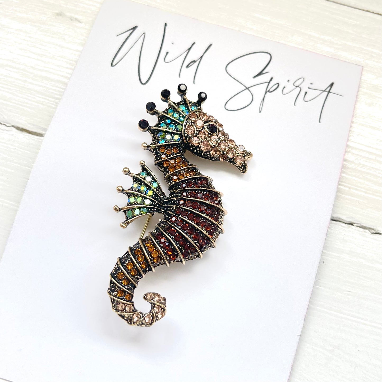 Amber Seahorse Brooch