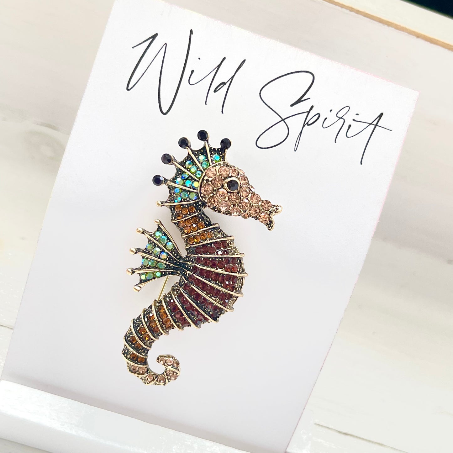 Amber Seahorse Brooch