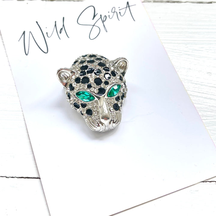 Cheetah Crystal Brooch Pin - Silver