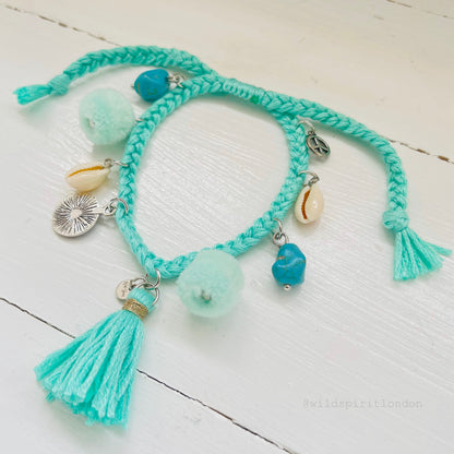 Dixie Pom-Pom Bracelet - Blue